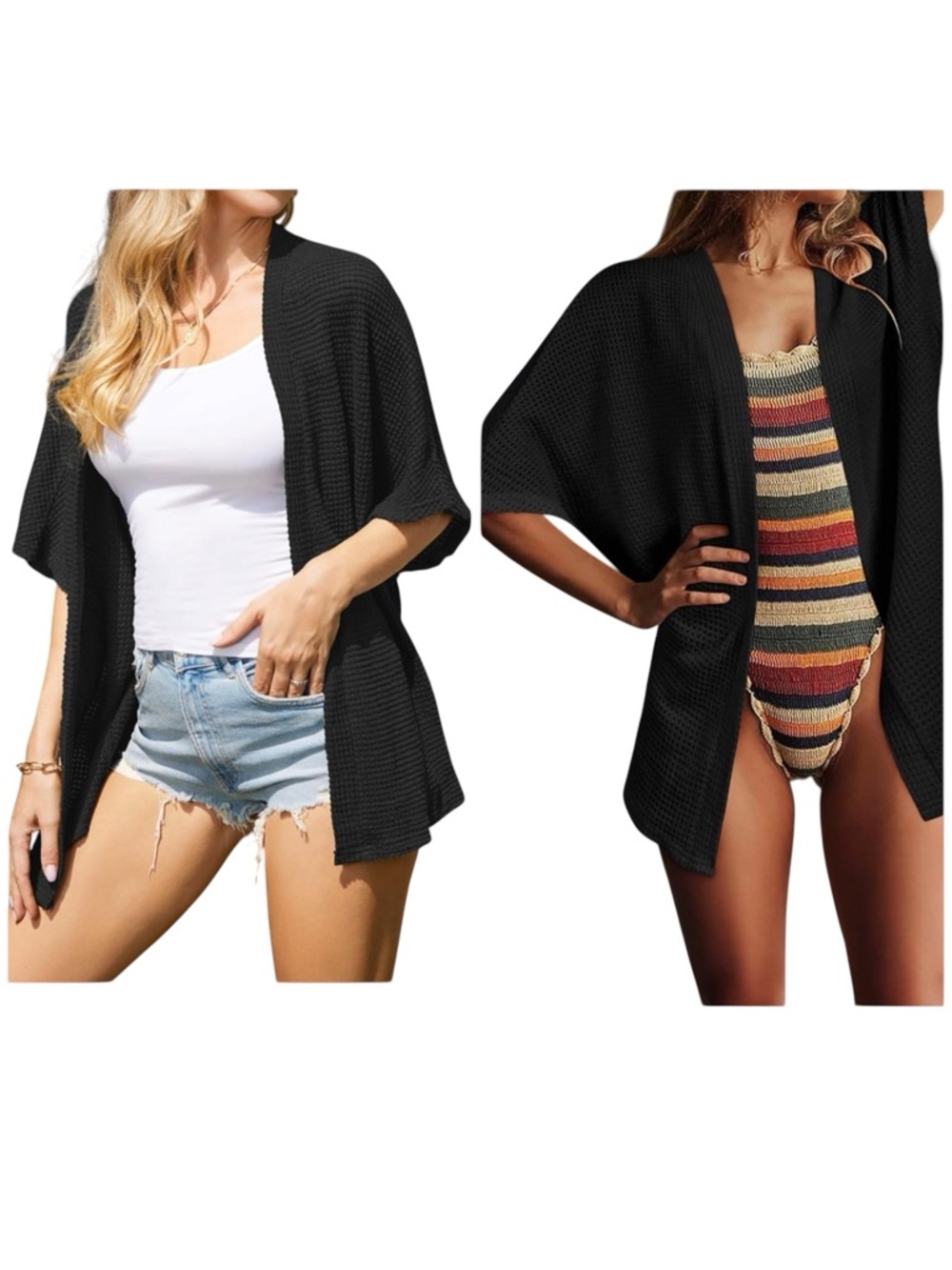 NWT Open Front Loose Waffle Knit Lightweight Cardigan Size XL